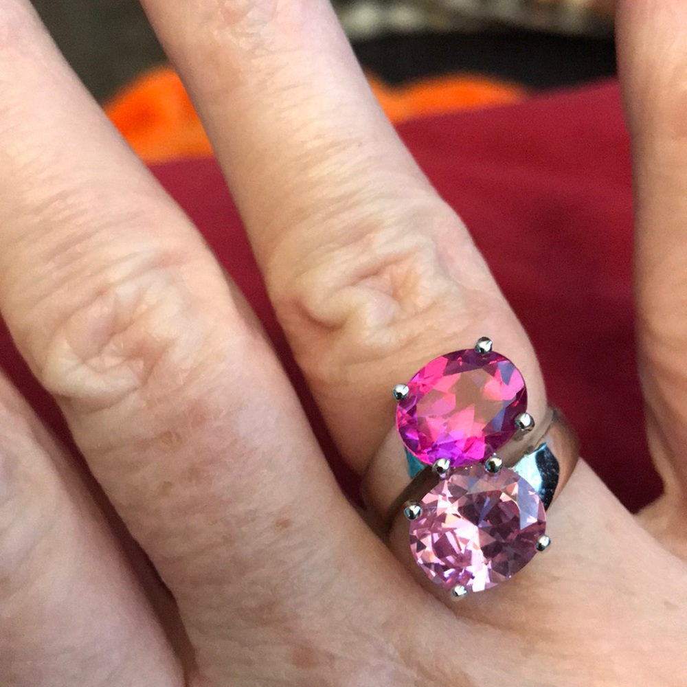 Pink Bypass Ring Rhodium over Sterling Silver SZ 7